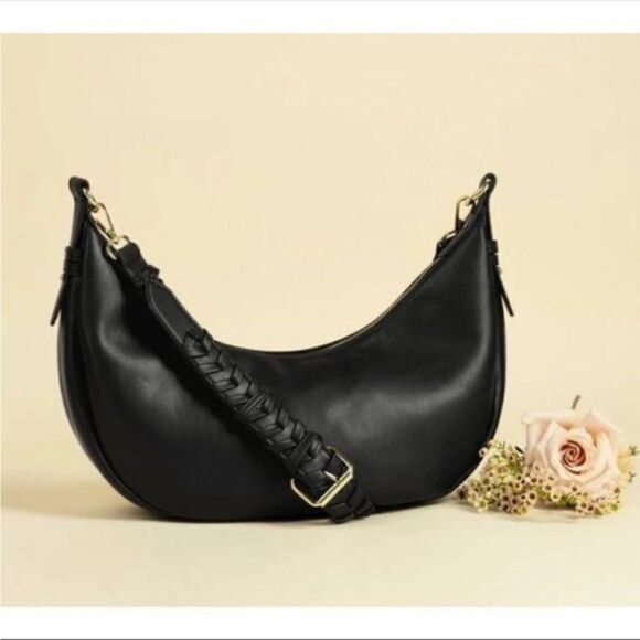 NWT Jules Kae Black Vegan Leather Crossbody Hobo Bag